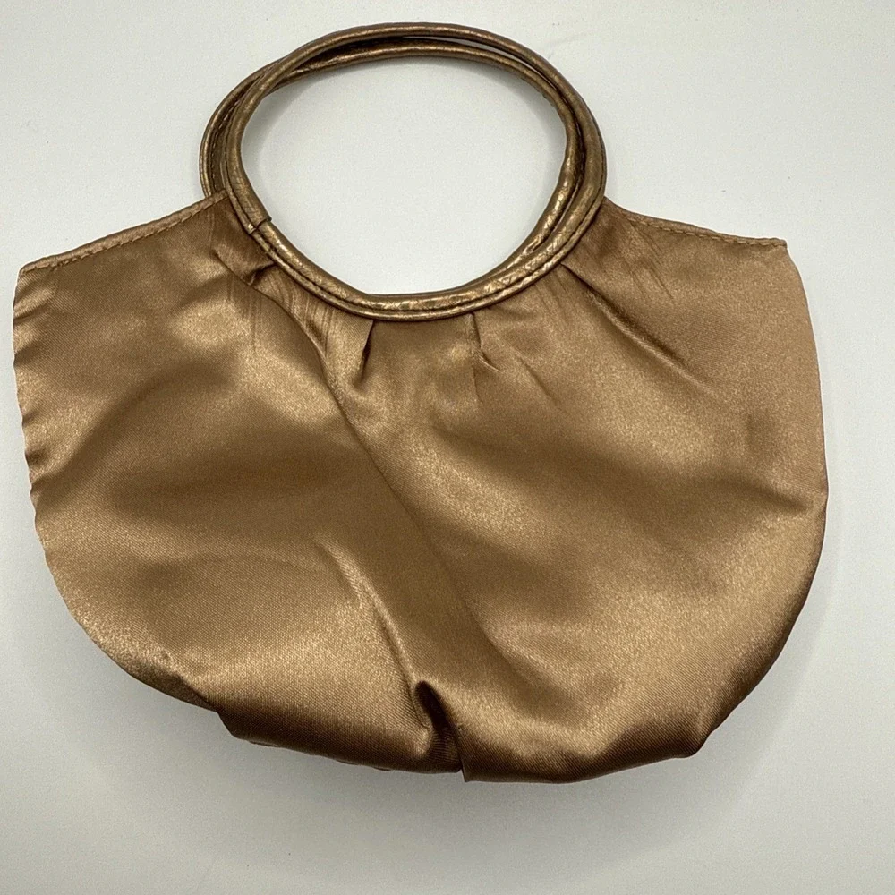 Vintage Avon Light Bronze Satin‎ Hand Bag Evening Purse Y2K Snap Closure Pocket